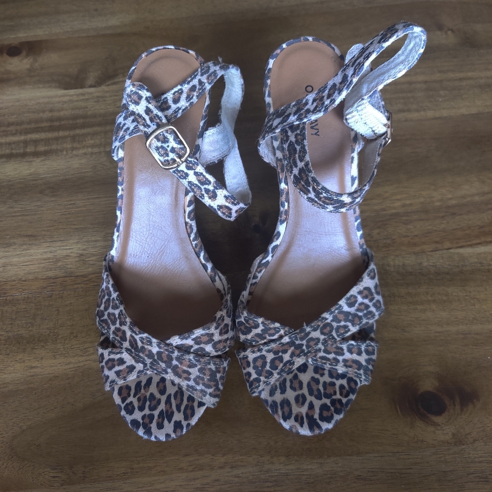 Leopard Print Ankle Strap Wedge Sandals